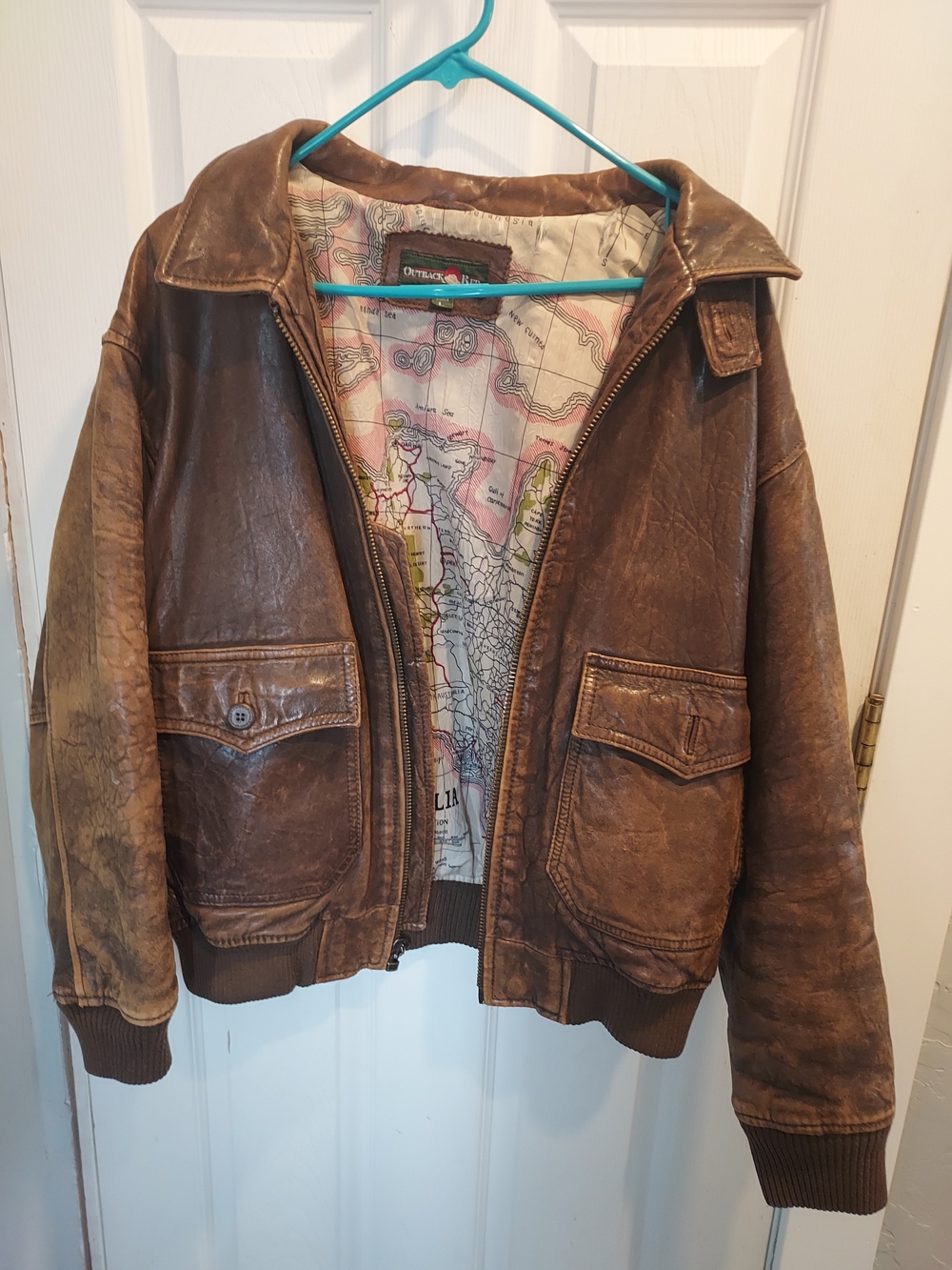 Outback Red Vintage-Style Brown Leather Flight Jacket